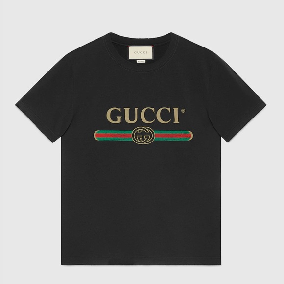 Gucci Tops - GUCCI Unisex Black Tee Shirt with Vintage Washed Logo in Size Small